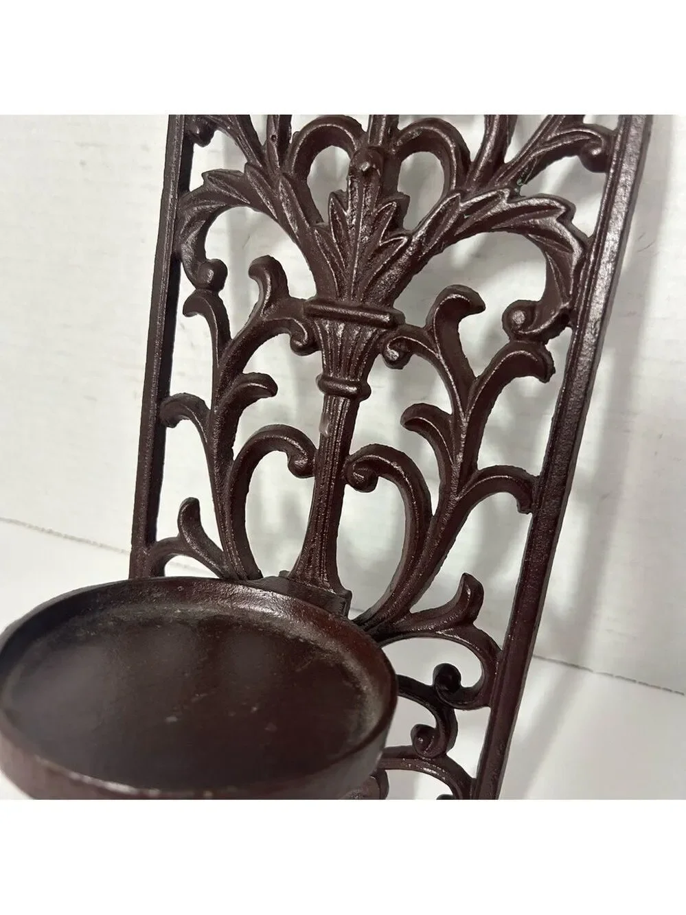 Cast Iron Wall Candle Holder French Country Brown Heavy